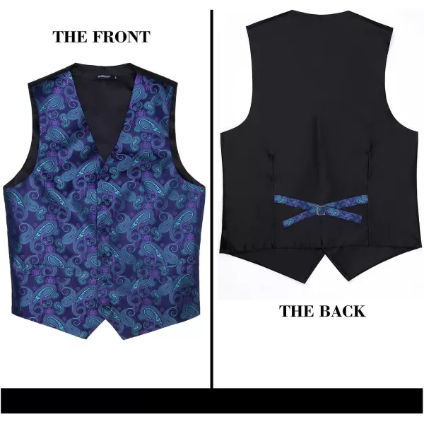 HISDERN Mens Vest Tie Set 3PC Formal Waistcoat Paisley Floral Jacquard Necktie Pocket Square Suit Vests Wedding Party