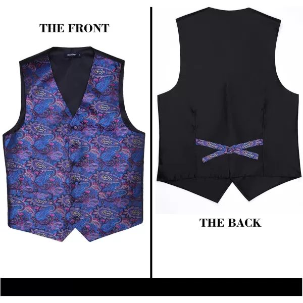 HISDERN Mens Vest Tie Set 3PC Formal Waistcoat Paisley Floral Jacquard Necktie Pocket Square Suit Vests Wedding Party