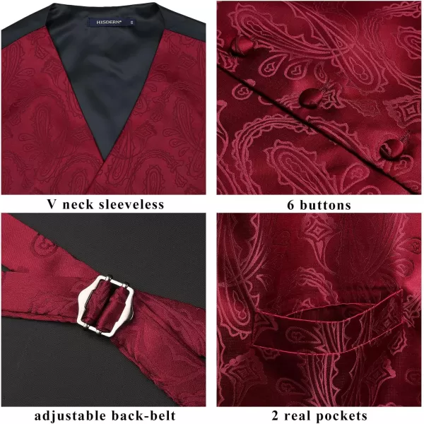 HISDERN Mens Vest Tie Set 3PC Formal Waistcoat Paisley Floral Jacquard Necktie Pocket Square Suit Vests Wedding Party