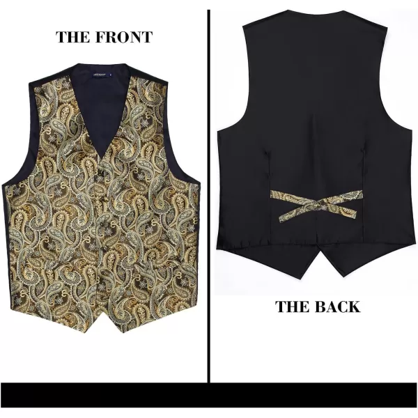 HISDERN Mens Vest Tie Set 3PC Formal Waistcoat Paisley Floral Jacquard Necktie Pocket Square Suit Vests Wedding Party