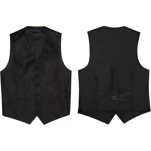 HISDERN Mens Vest Tie Set 3PC Formal Waistcoat Paisley Floral Jacquard Necktie Pocket Square Suit Vests Wedding Party