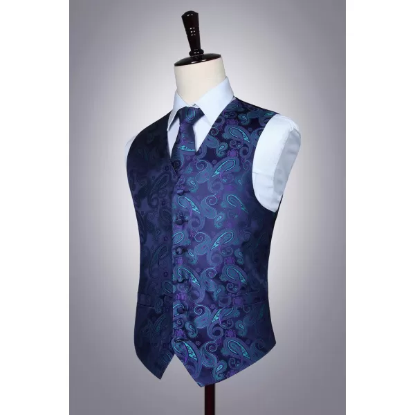 HISDERN Mens Vest Tie Set 3PC Formal Waistcoat Paisley Floral Jacquard Necktie Pocket Square Suit Vests Wedding Party