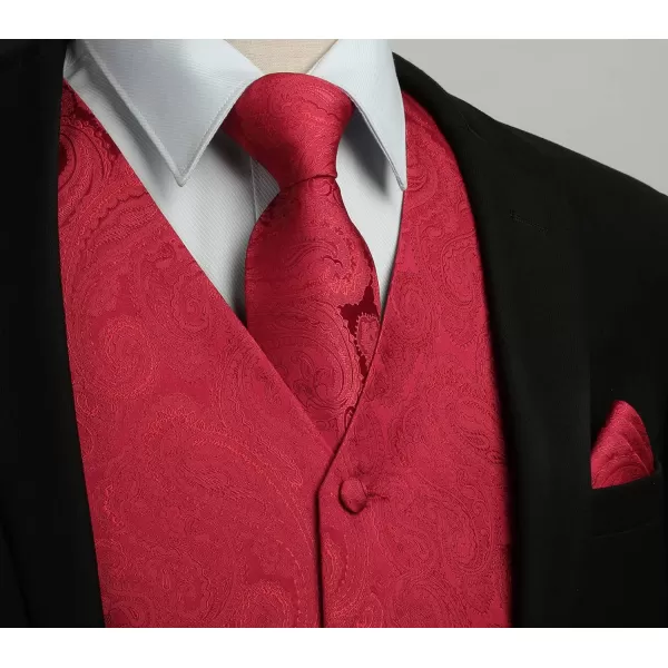 HISDERN Mens Vest Tie Set 3PC Formal Waistcoat Paisley Floral Jacquard Necktie Pocket Square Suit Vests Wedding Party