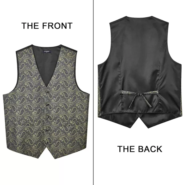 HISDERN Mens Vest Tie Set 3PC Formal Waistcoat Paisley Floral Jacquard Necktie Pocket Square Suit Vests Wedding Party