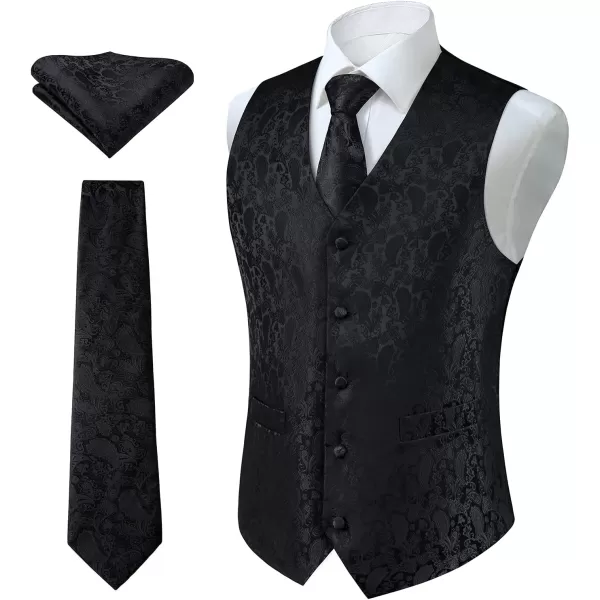 HISDERN Mens Vest Tie Set 3PC Formal Waistcoat Paisley Floral Jacquard Necktie Pocket Square Suit Vests Wedding Party