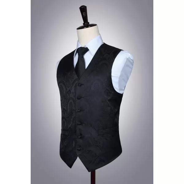 HISDERN Mens Vest Tie Set 3PC Formal Waistcoat Paisley Floral Jacquard Necktie Pocket Square Suit Vests Wedding Party