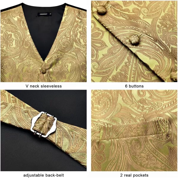 HISDERN Mens Vest Tie Set 3PC Formal Waistcoat Paisley Floral Jacquard Necktie Pocket Square Suit Vests Wedding Party