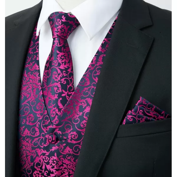 HISDERN Mens Vest Tie Set 3PC Formal Waistcoat Paisley Floral Jacquard Necktie Pocket Square Suit Vests Wedding Party