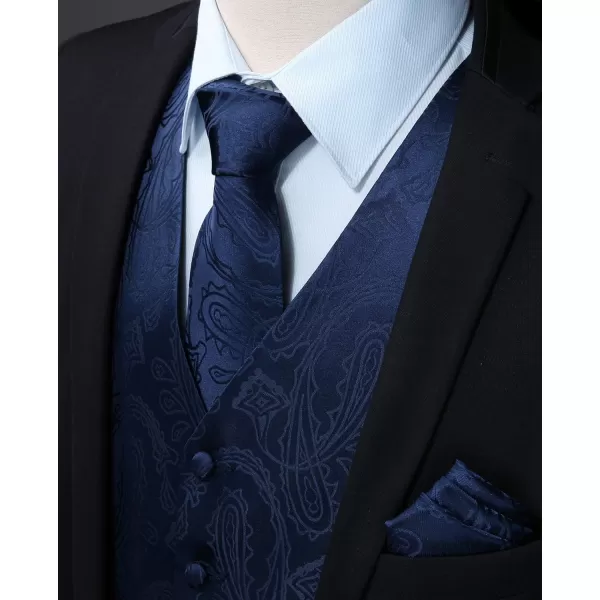 HISDERN Mens Vest Tie Set 3PC Formal Waistcoat Paisley Floral Jacquard Necktie Pocket Square Suit Vests Wedding Party