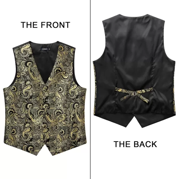 HISDERN Mens Vest Tie Set 3PC Formal Waistcoat Paisley Floral Jacquard Necktie Pocket Square Suit Vests Wedding Party