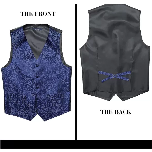 HISDERN Mens Vest Tie Set 3PC Formal Waistcoat Paisley Floral Jacquard Necktie Pocket Square Suit Vests Wedding Party