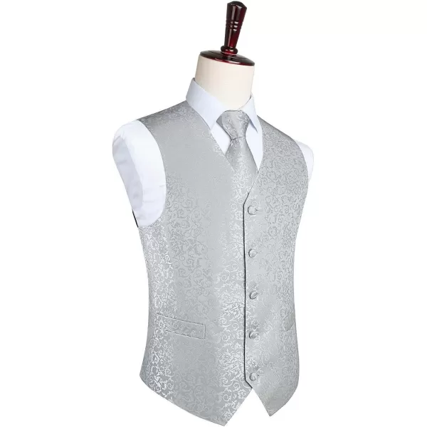 HISDERN Mens Vest Tie Set 3PC Formal Waistcoat Paisley Floral Jacquard Necktie Pocket Square Suit Vests Wedding Party