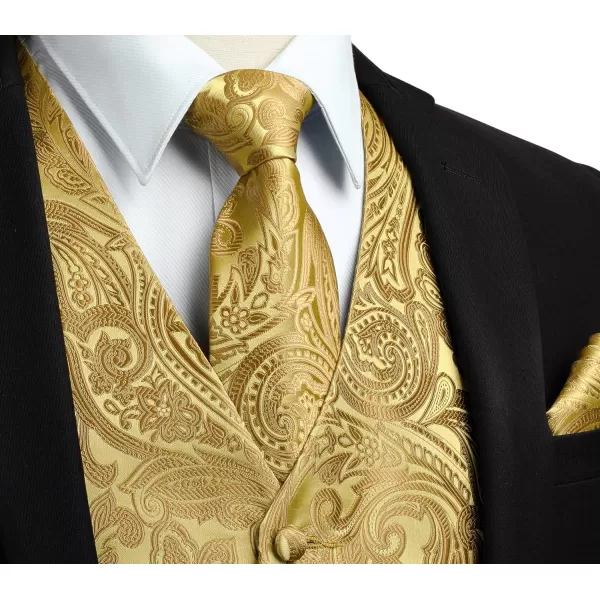 HISDERN Mens Vest Tie Set 3PC Formal Waistcoat Paisley Floral Jacquard Necktie Pocket Square Suit Vests Wedding Party