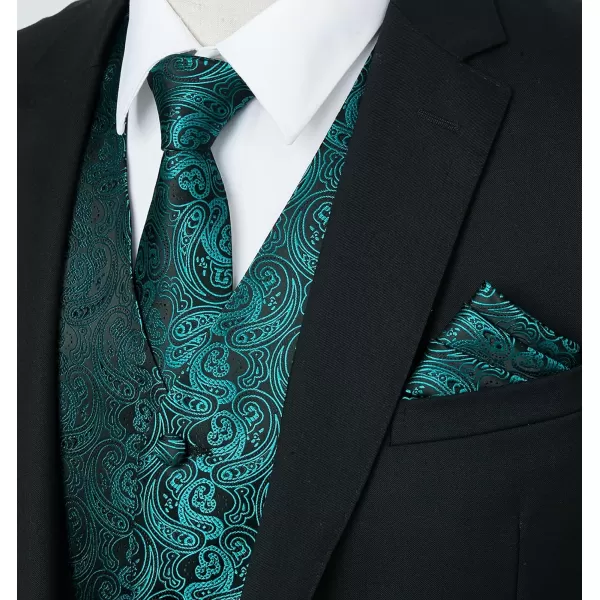 HISDERN Mens Vest Tie Set 3PC Formal Waistcoat Paisley Floral Jacquard Necktie Pocket Square Suit Vests Wedding Party
