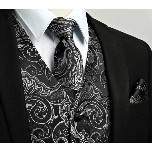 HISDERN Mens Vest Tie Set 3PC Formal Waistcoat Paisley Floral Jacquard Necktie Pocket Square Suit Vests Wedding Party