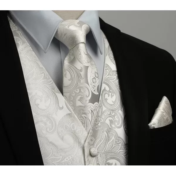 HISDERN Mens Vest Tie Set 3PC Formal Waistcoat Paisley Floral Jacquard Necktie Pocket Square Suit Vests Wedding Party