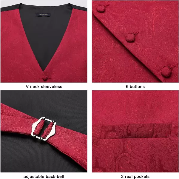HISDERN Mens Vest Tie Set 3PC Formal Waistcoat Paisley Floral Jacquard Necktie Pocket Square Suit Vests Wedding Party
