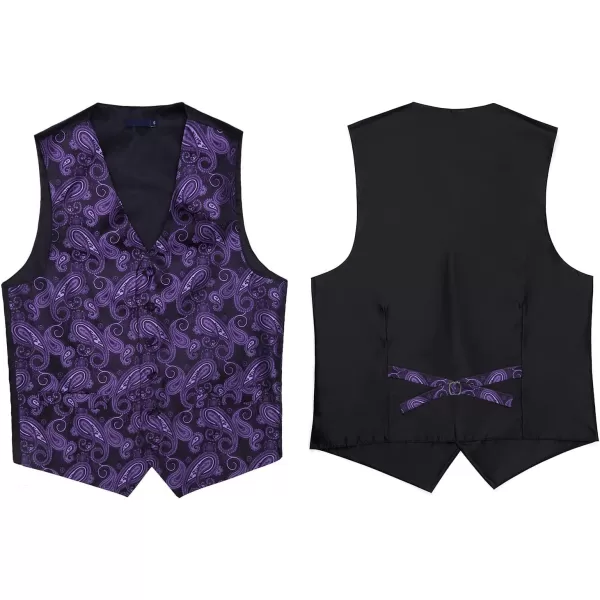 HISDERN Mens Vest Tie Set 3PC Formal Waistcoat Paisley Floral Jacquard Necktie Pocket Square Suit Vests Wedding Party