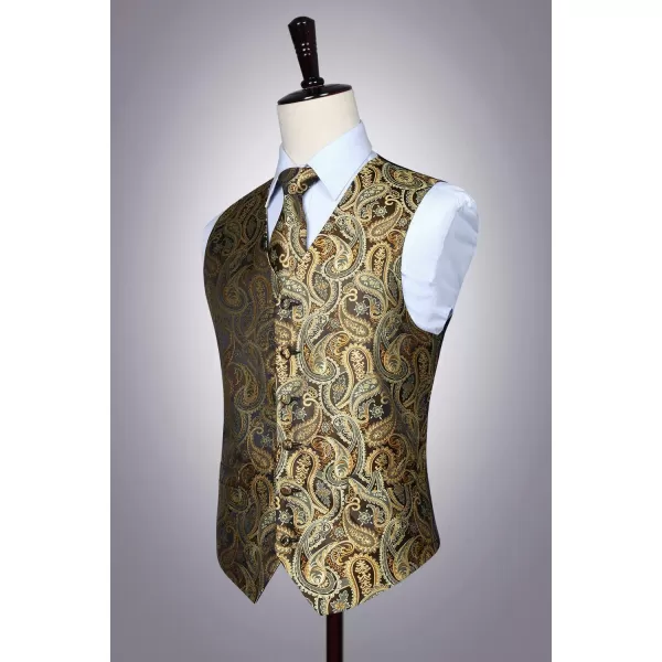 HISDERN Mens Vest Tie Set 3PC Formal Waistcoat Paisley Floral Jacquard Necktie Pocket Square Suit Vests Wedding Party