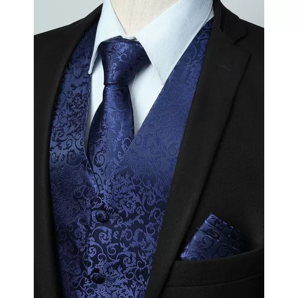 HISDERN Mens Vest Tie Set 3PC Formal Waistcoat Paisley Floral Jacquard Necktie Pocket Square Suit Vests Wedding Party
