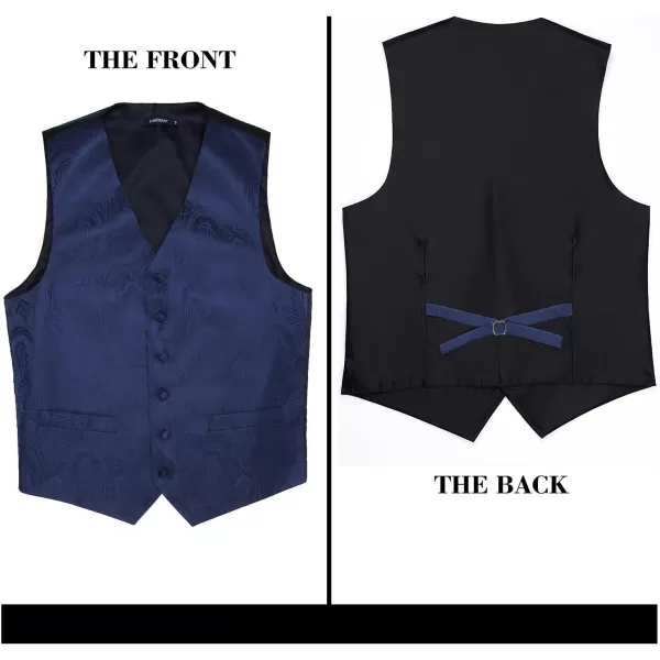 HISDERN Mens Vest Tie Set 3PC Formal Waistcoat Paisley Floral Jacquard Necktie Pocket Square Suit Vests Wedding Party
