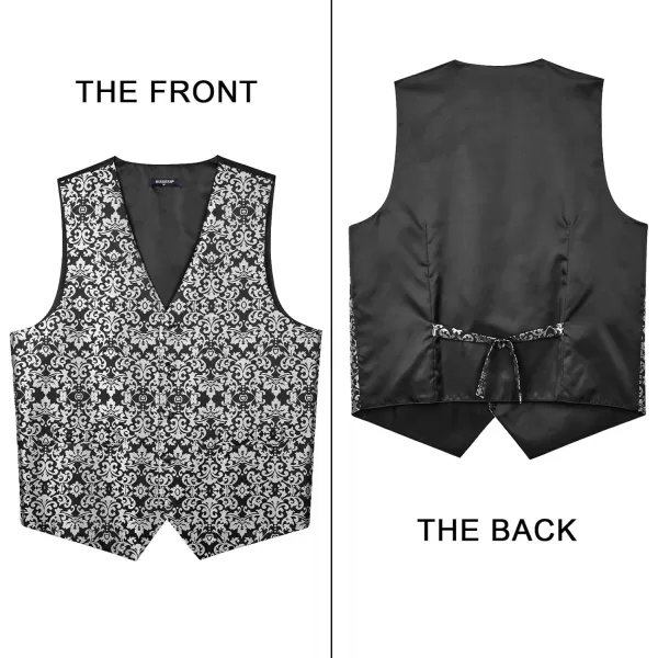 HISDERN Mens Vest Tie Set 3PC Formal Waistcoat Paisley Floral Jacquard Necktie Pocket Square Suit Vests Wedding Party