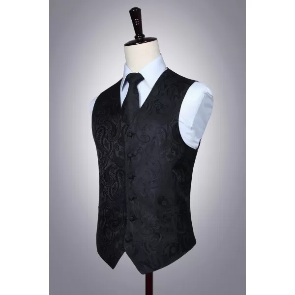 HISDERN Mens Vest Tie Set 3PC Formal Waistcoat Paisley Floral Jacquard Necktie Pocket Square Suit Vests Wedding Party