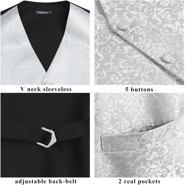 HISDERN Mens Vest Tie Set 3PC Formal Waistcoat Paisley Floral Jacquard Necktie Pocket Square Suit Vests Wedding Party