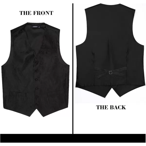 HISDERN Mens Vest Tie Set 3PC Formal Waistcoat Paisley Floral Jacquard Necktie Pocket Square Suit Vests Wedding Party