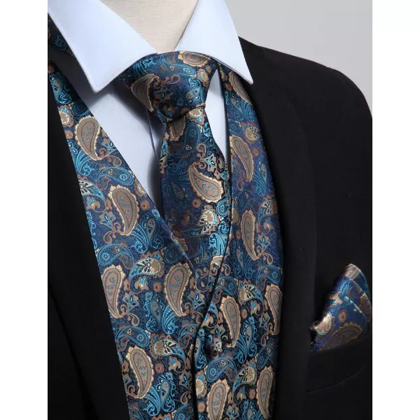 HISDERN Mens Vest Tie Set 3PC Formal Waistcoat Paisley Floral Jacquard Necktie Pocket Square Suit Vests Wedding Party
