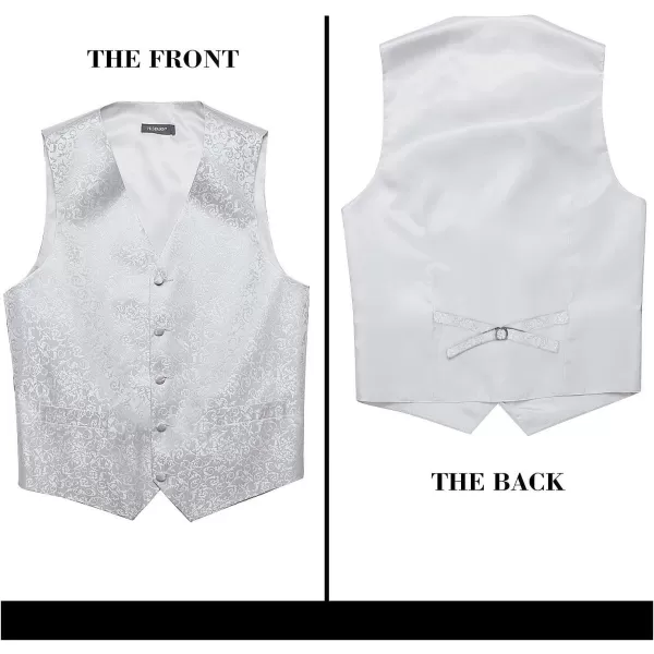 HISDERN Mens Vest Tie Set 3PC Formal Waistcoat Paisley Floral Jacquard Necktie Pocket Square Suit Vests Wedding Party
