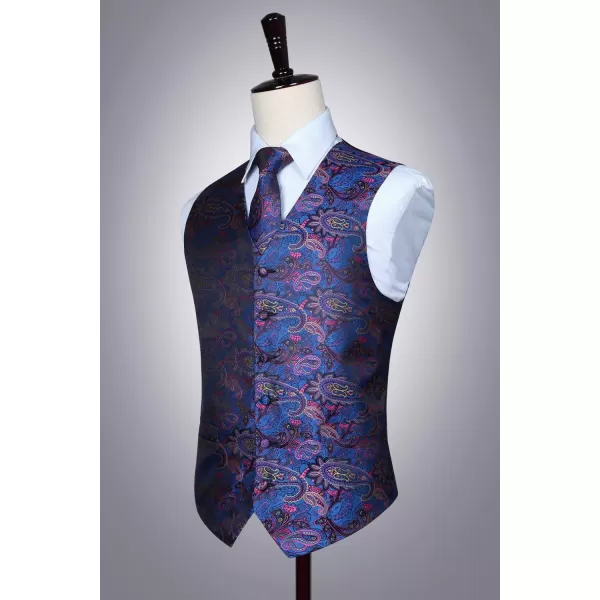HISDERN Mens Vest Tie Set 3PC Formal Waistcoat Paisley Floral Jacquard Necktie Pocket Square Suit Vests Wedding Party