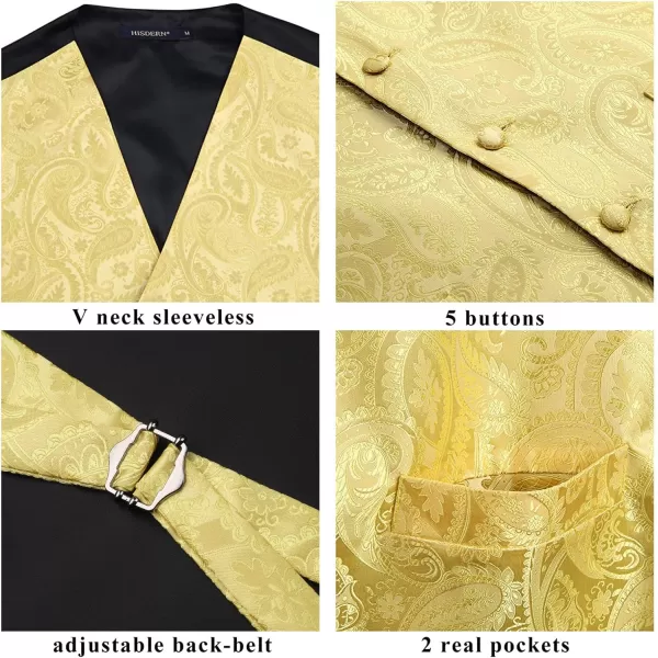 HISDERN Men's Vest Tie Set Paisley Floral Jacquard Necktie Pocket Square 3PCS Waistcoat for Suit or Tuxedo Wedding Party