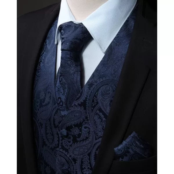 HISDERN Men's Vest Tie Set Paisley Floral Jacquard Necktie Pocket Square 3PCS Waistcoat for Suit or Tuxedo Wedding Party