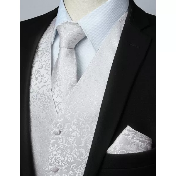 HISDERN Men's Vest Tie Set Paisley Floral Jacquard Necktie Pocket Square 3PCS Waistcoat for Suit or Tuxedo Wedding Party