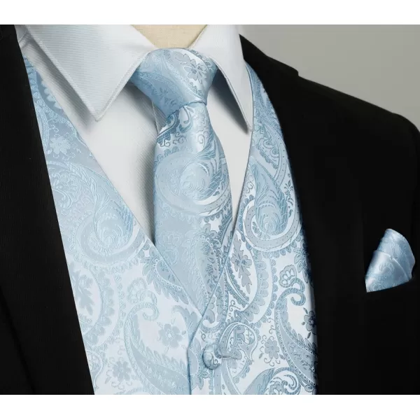 HISDERN Men's Vest Tie Set Paisley Floral Jacquard Necktie Pocket Square 3PCS Waistcoat for Suit or Tuxedo Wedding Party