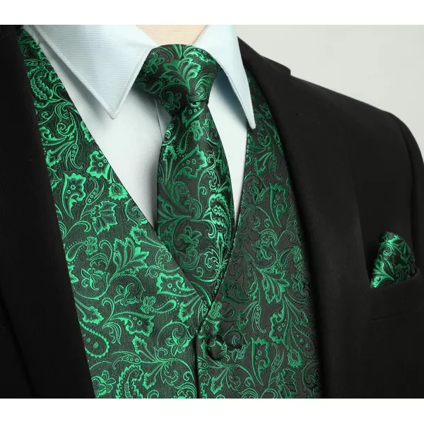 HISDERN Men's Vest Tie Set Paisley Floral Jacquard Necktie Pocket Square 3PCS Waistcoat for Suit or Tuxedo Wedding Party