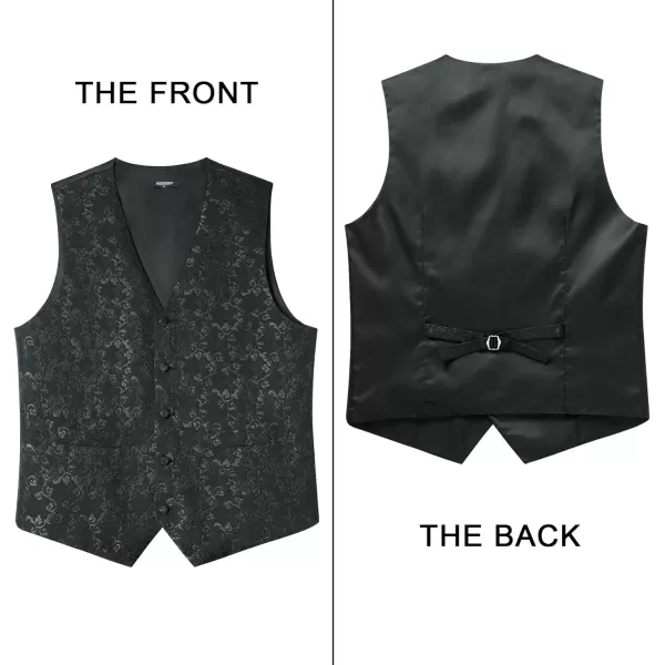 HISDERN Men's Vest Tie Set Paisley Floral Jacquard Necktie Pocket Square 3PCS Waistcoat for Suit or Tuxedo Wedding Party