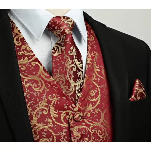 HISDERN Men's Vest Tie Set Paisley Floral Jacquard Necktie Pocket Square 3PCS Waistcoat for Suit or Tuxedo Wedding Party