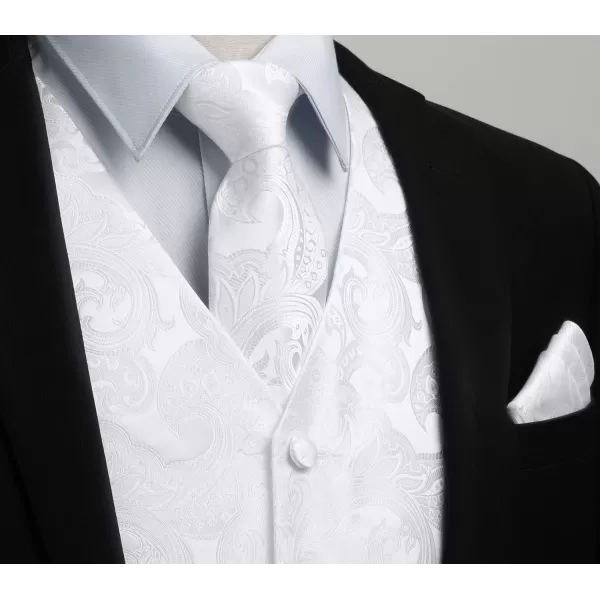 HISDERN Men's Vest Tie Set Paisley Floral Jacquard Necktie Pocket Square 3PCS Waistcoat for Suit or Tuxedo Wedding Party