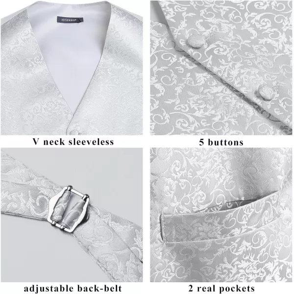 HISDERN Men's Vest Tie Set Paisley Floral Jacquard Necktie Pocket Square 3PCS Waistcoat for Suit or Tuxedo Wedding Party
