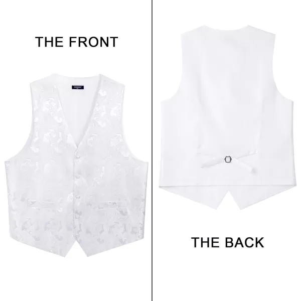 HISDERN Men's Vest Tie Set Paisley Floral Jacquard Necktie Pocket Square 3PCS Waistcoat for Suit or Tuxedo Wedding Party
