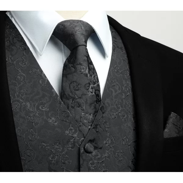 HISDERN Men's Vest Tie Set Paisley Floral Jacquard Necktie Pocket Square 3PCS Waistcoat for Suit or Tuxedo Wedding Party