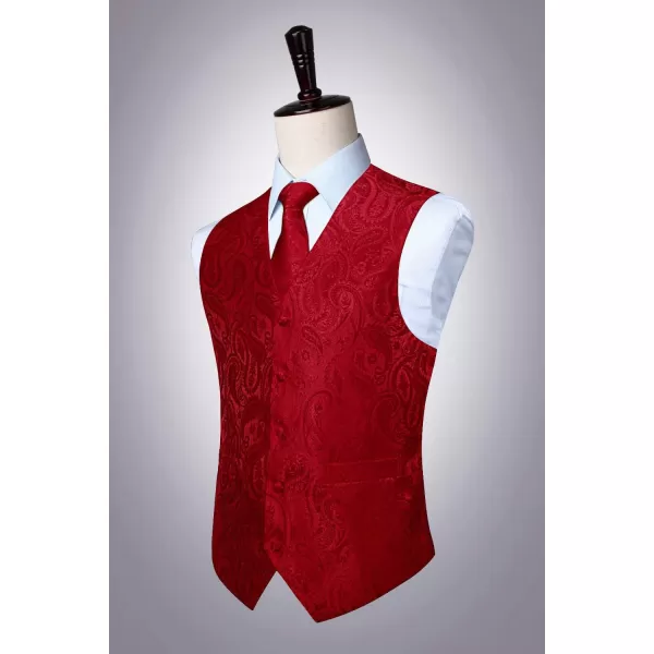 HISDERN Men's Vest Tie Set Paisley Floral Jacquard Necktie Pocket Square 3PCS Waistcoat for Suit or Tuxedo Wedding Party