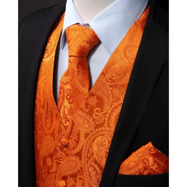 HISDERN Men's Vest Tie Set Paisley Floral Jacquard Necktie Pocket Square 3PCS Waistcoat for Suit or Tuxedo Wedding Party