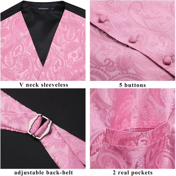 HISDERN Men's Vest Tie Set Paisley Floral Jacquard Necktie Pocket Square 3PCS Waistcoat for Suit or Tuxedo Wedding Party