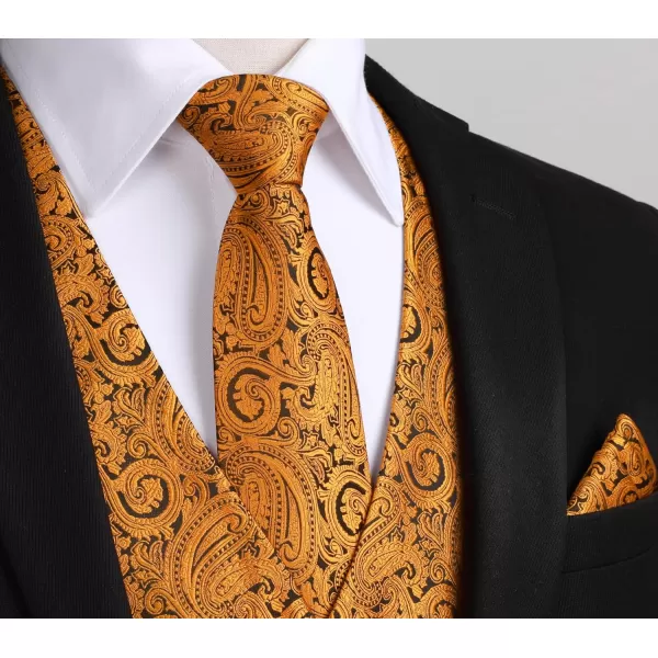 HISDERN Men's Vest Tie Set Paisley Floral Jacquard Necktie Pocket Square 3PCS Waistcoat for Suit or Tuxedo Wedding Party