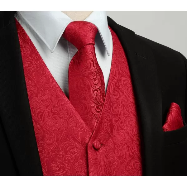 HISDERN Men's Vest Tie Set Paisley Floral Jacquard Necktie Pocket Square 3PCS Waistcoat for Suit or Tuxedo Wedding Party