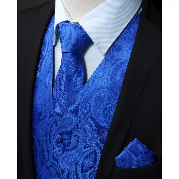 HISDERN Men's Vest Tie Set Paisley Floral Jacquard Necktie Pocket Square 3PCS Waistcoat for Suit or Tuxedo Wedding Party