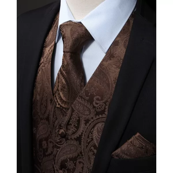 HISDERN Men's Vest Tie Set Paisley Floral Jacquard Necktie Pocket Square 3PCS Waistcoat for Suit or Tuxedo Wedding Party